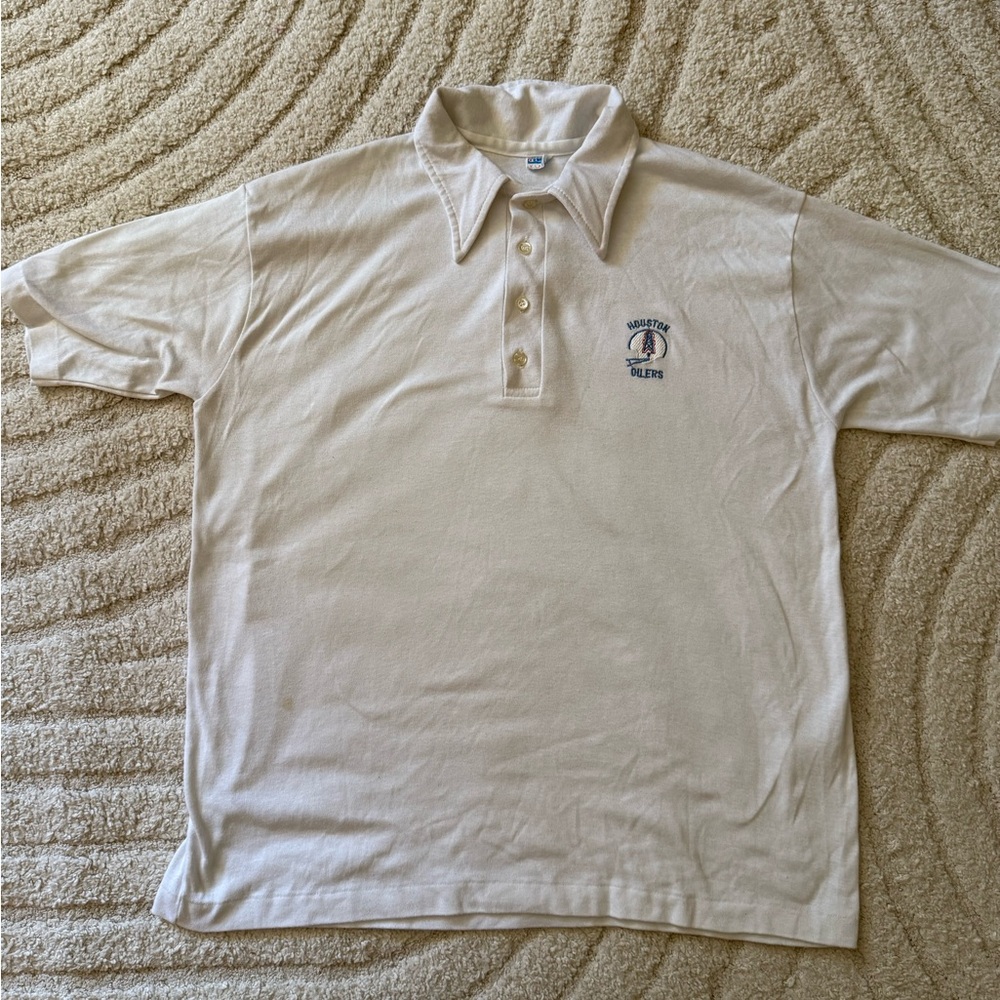 Vintage RARE Houston Oilers Titans NFL White Coach Polo Shirt – Super Soft – XL